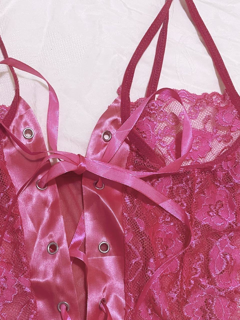 Hot Pink Lace Corset Lingerie