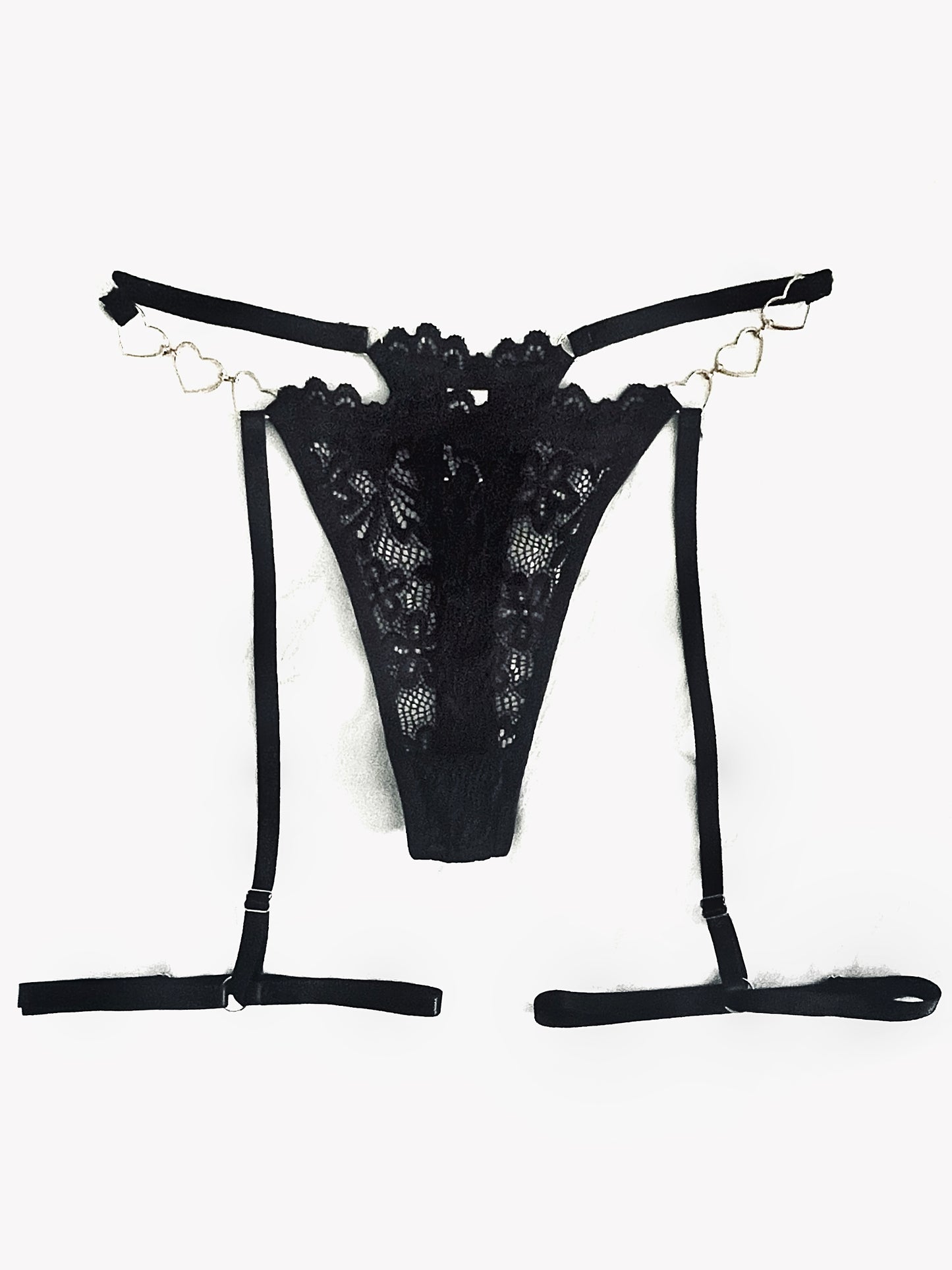 Black Lace Heart Harness Thong