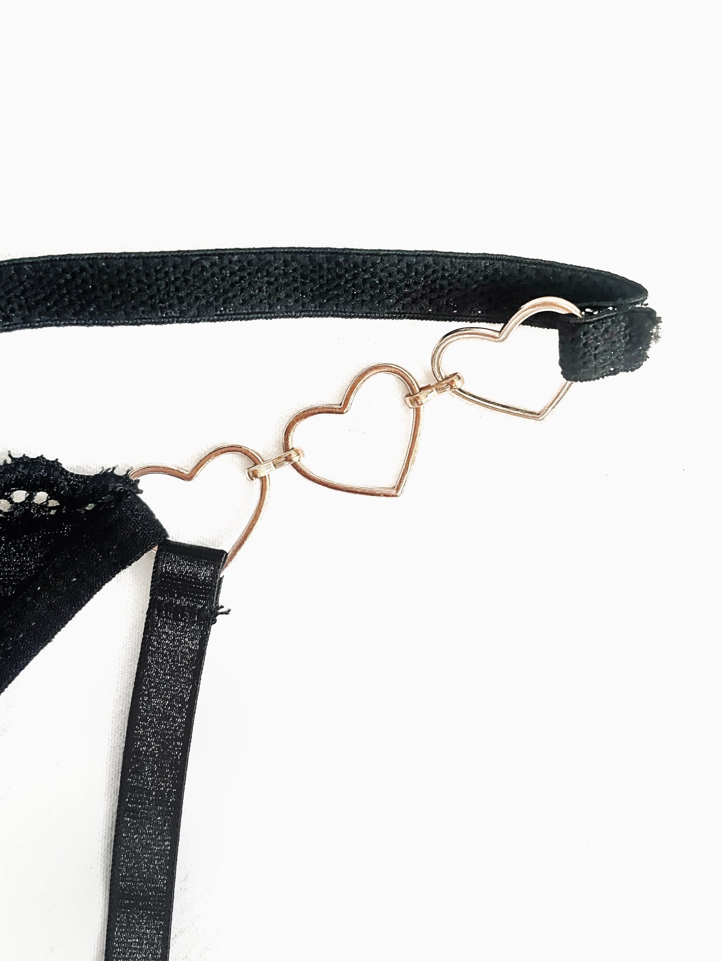 Black Lace Heart Harness Thong