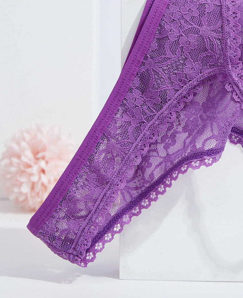 Sheer Floral Lace Thong with Wide Lace Waistband