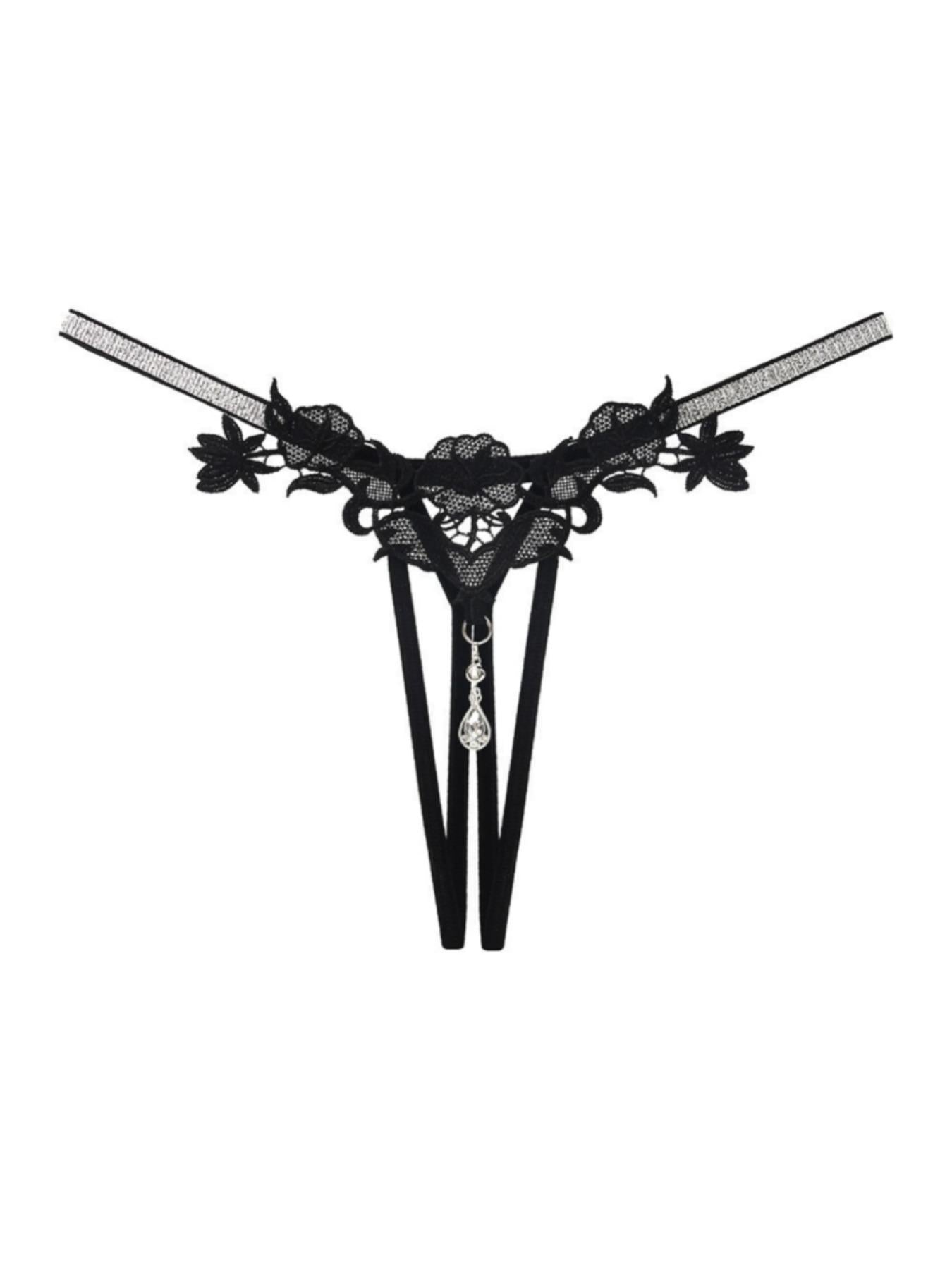 Black Lace Strappy Thong