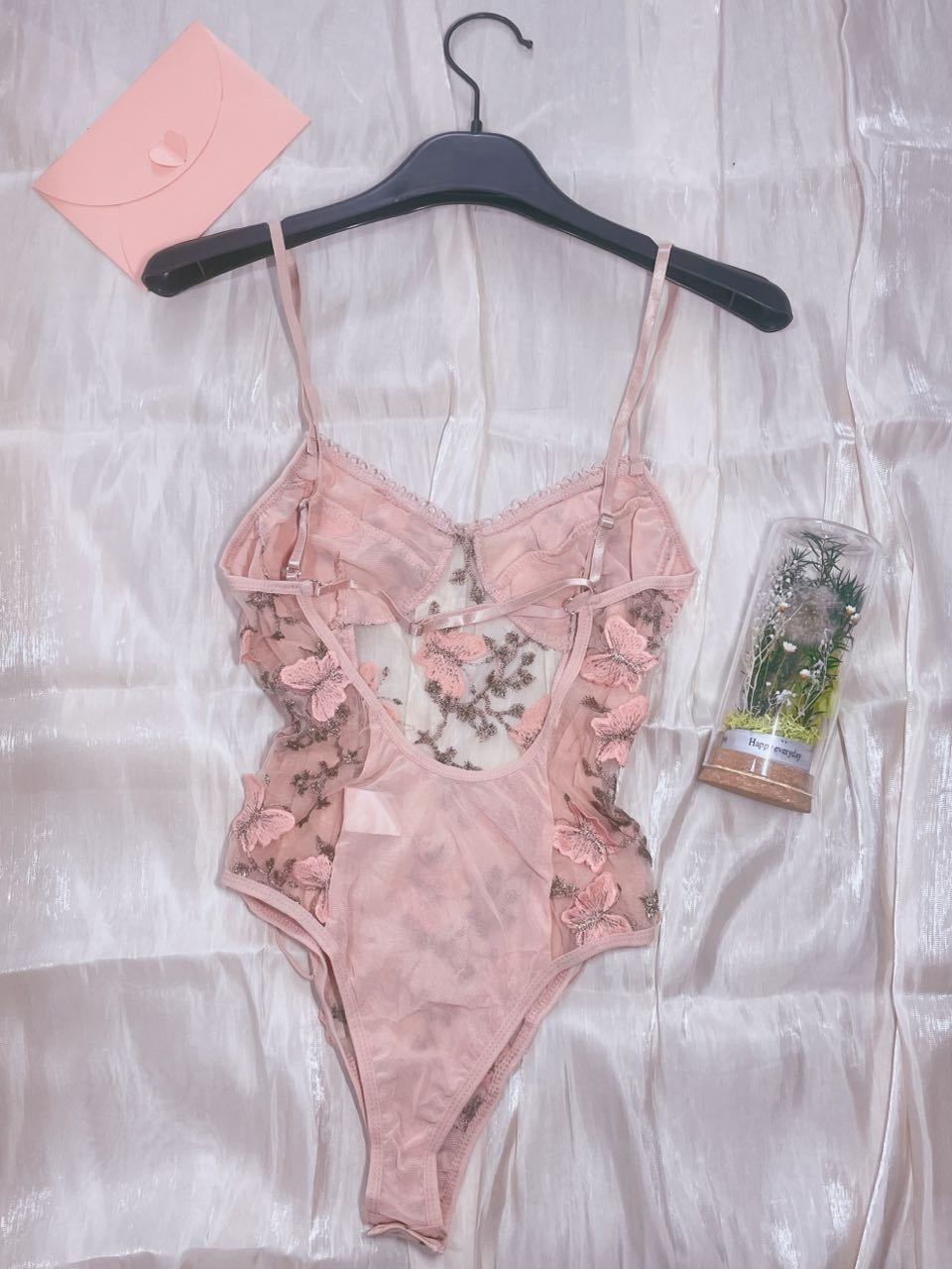 Pink Floral Butterfly Embroidered Teddy