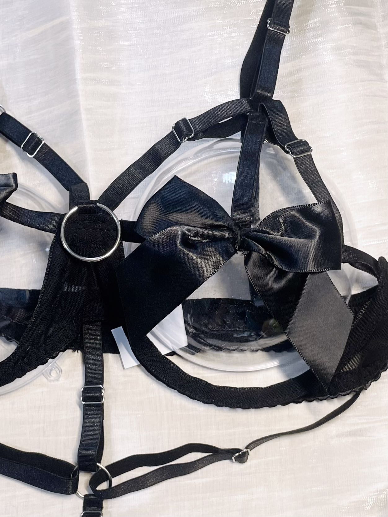 Black Strappy Open Cup Lingerie Set