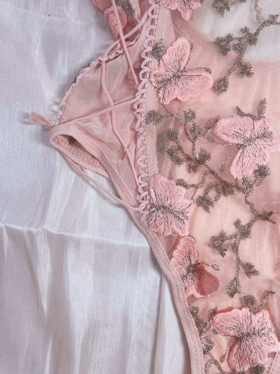 Pink Floral Butterfly Embroidered Teddy