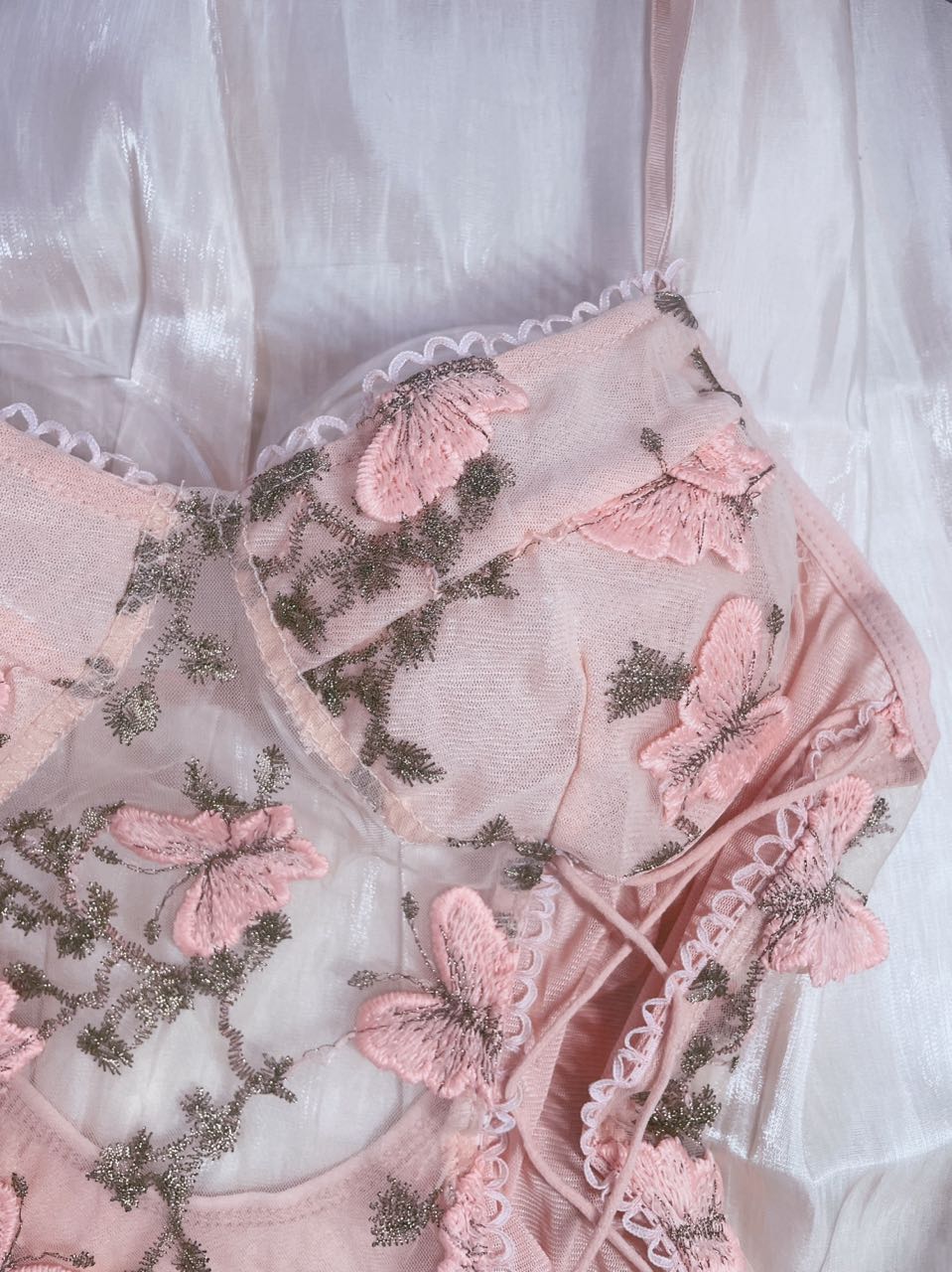 Pink Floral Butterfly Embroidered Teddy