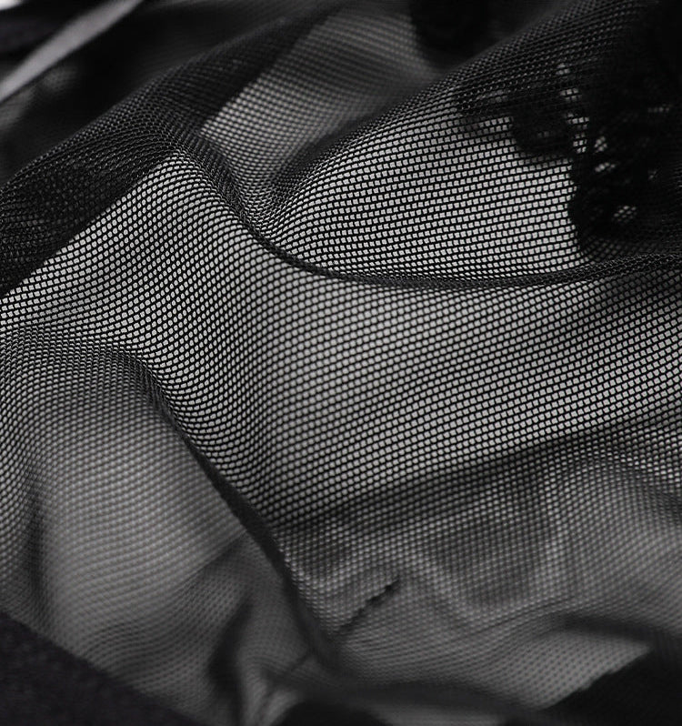 Sheer Mesh Thong with Floral Appliqué Back and Slim Side Straps