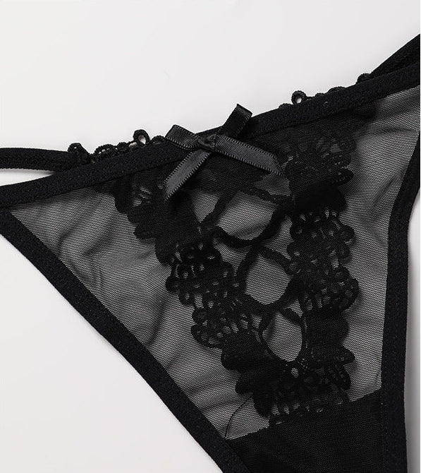 Sheer Mesh Thong with Floral Appliqué Back and Slim Side Straps