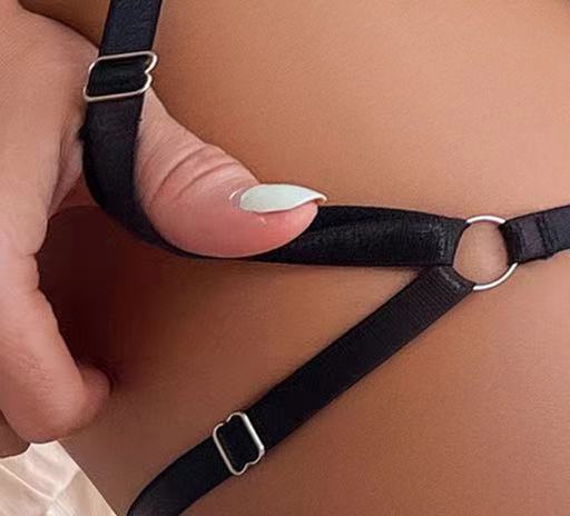 Black Lace Heart Harness Thong