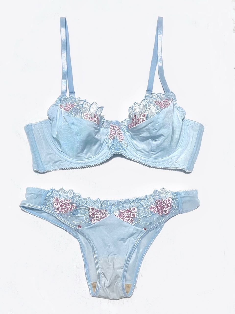 Light Blue Embroidered Lingerie Set