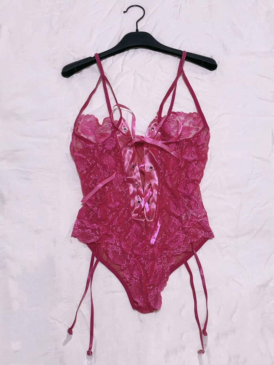 Hot Pink Lace Corset Lingerie