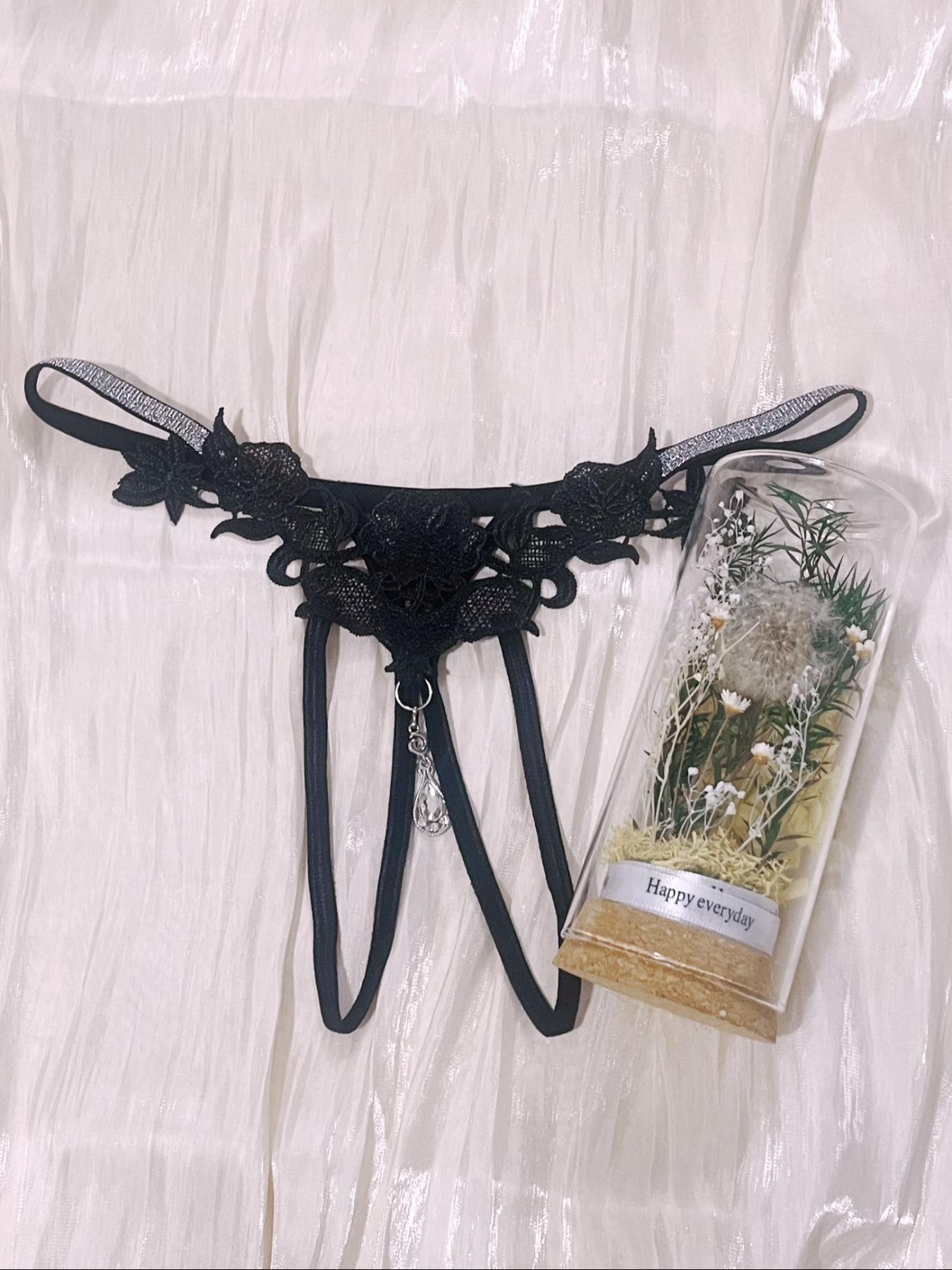 Black Lace Strappy Thong