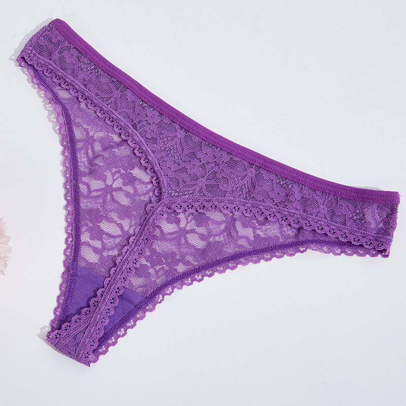 Sheer Floral Lace Thong with Wide Lace Waistband