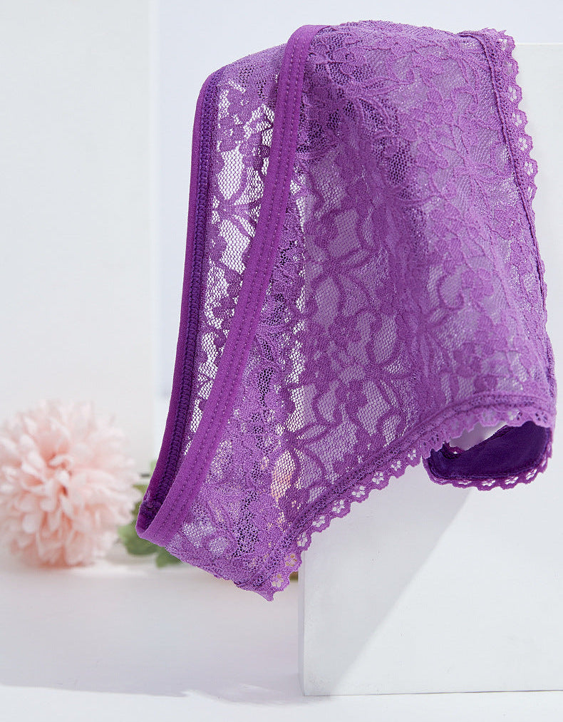 Sheer Floral Lace Thong with Wide Lace Waistband