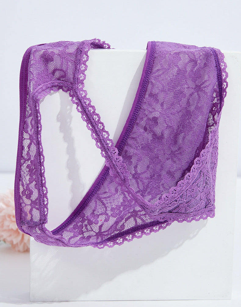 Sheer Floral Lace Thong with Wide Lace Waistband