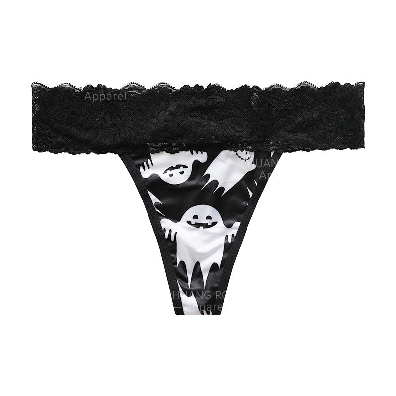 Women’s Halloween Lace Waist Panties – Pumpkin / Skull / Bat / Spider Web Print