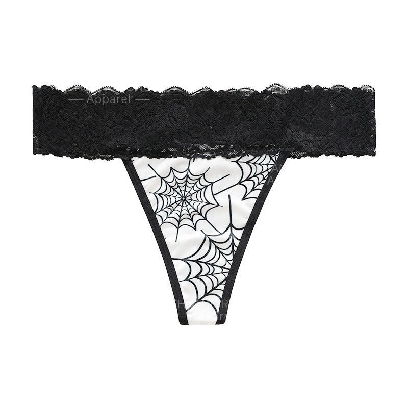 Women’s Halloween Lace Waist Panties – Pumpkin / Skull / Bat / Spider Web Print