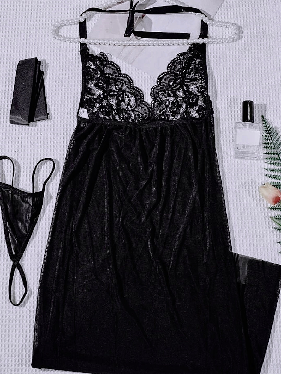 Black Sheer Lace Lingerie Set