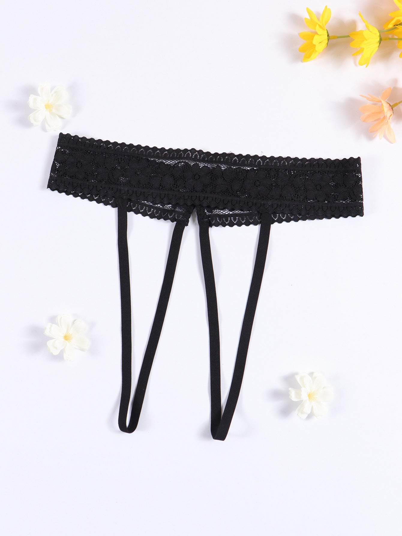 Lace Open-Crotch Panties with Back Bow & Double Leg Straps