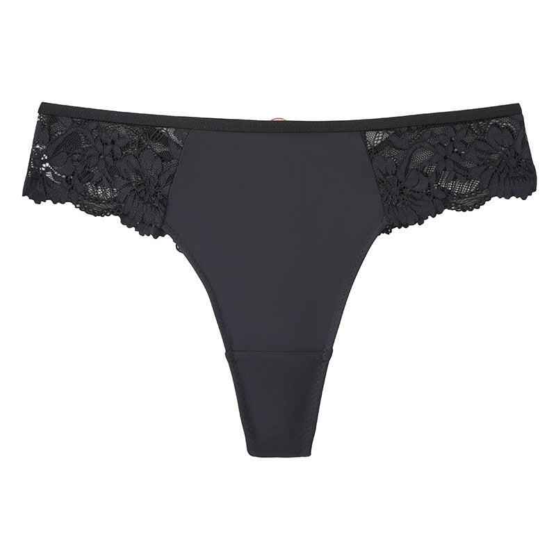 Lace Thong Panties with Strappy V-Back & Ring Detail – Sheer Hip Lace