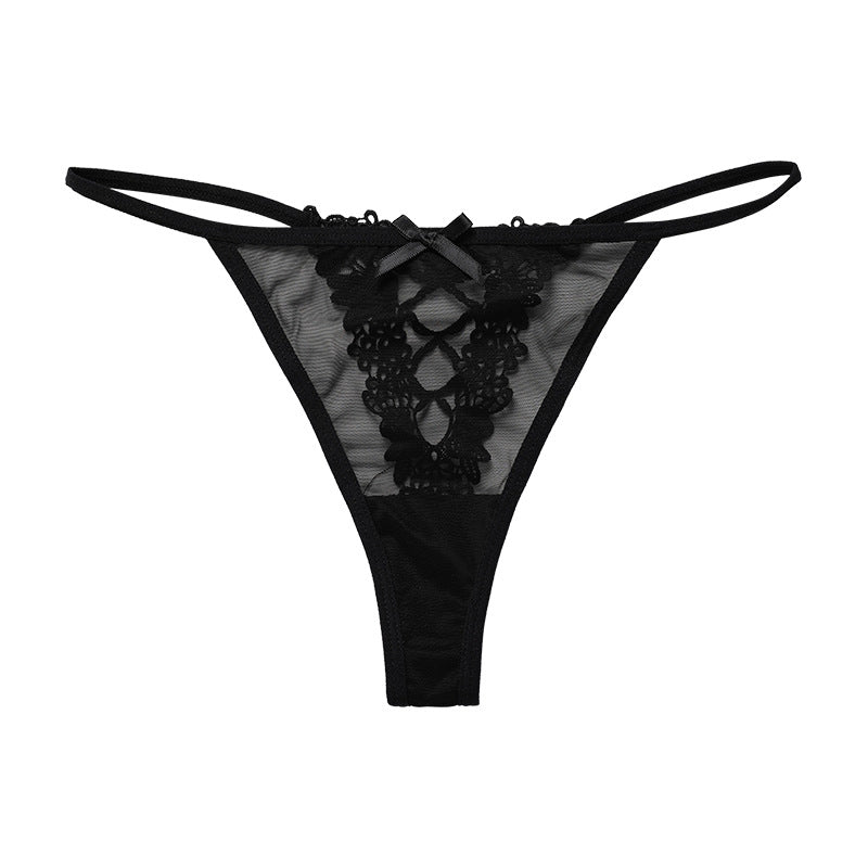 Sheer Mesh Thong with Floral Appliqué Back and Slim Side Straps