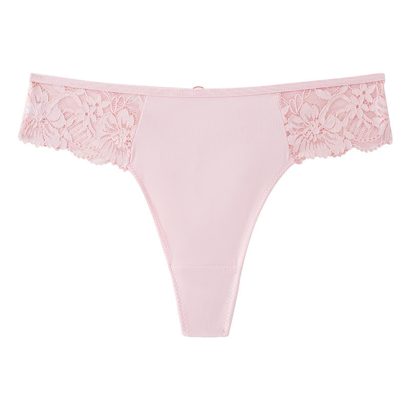 Lace Thong Panties with Strappy V-Back & Ring Detail – Sheer Hip Lace