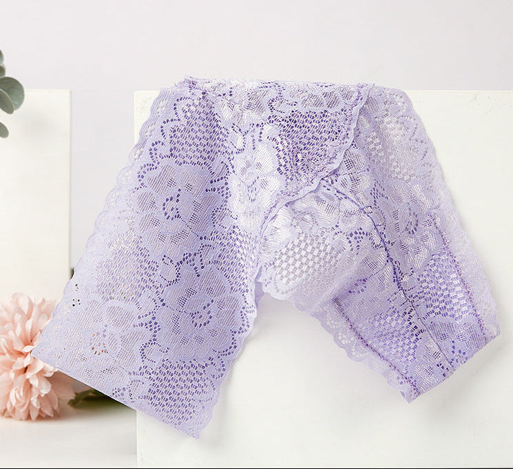 Sheer Floral Lace Thong with Wide Lace Waistband