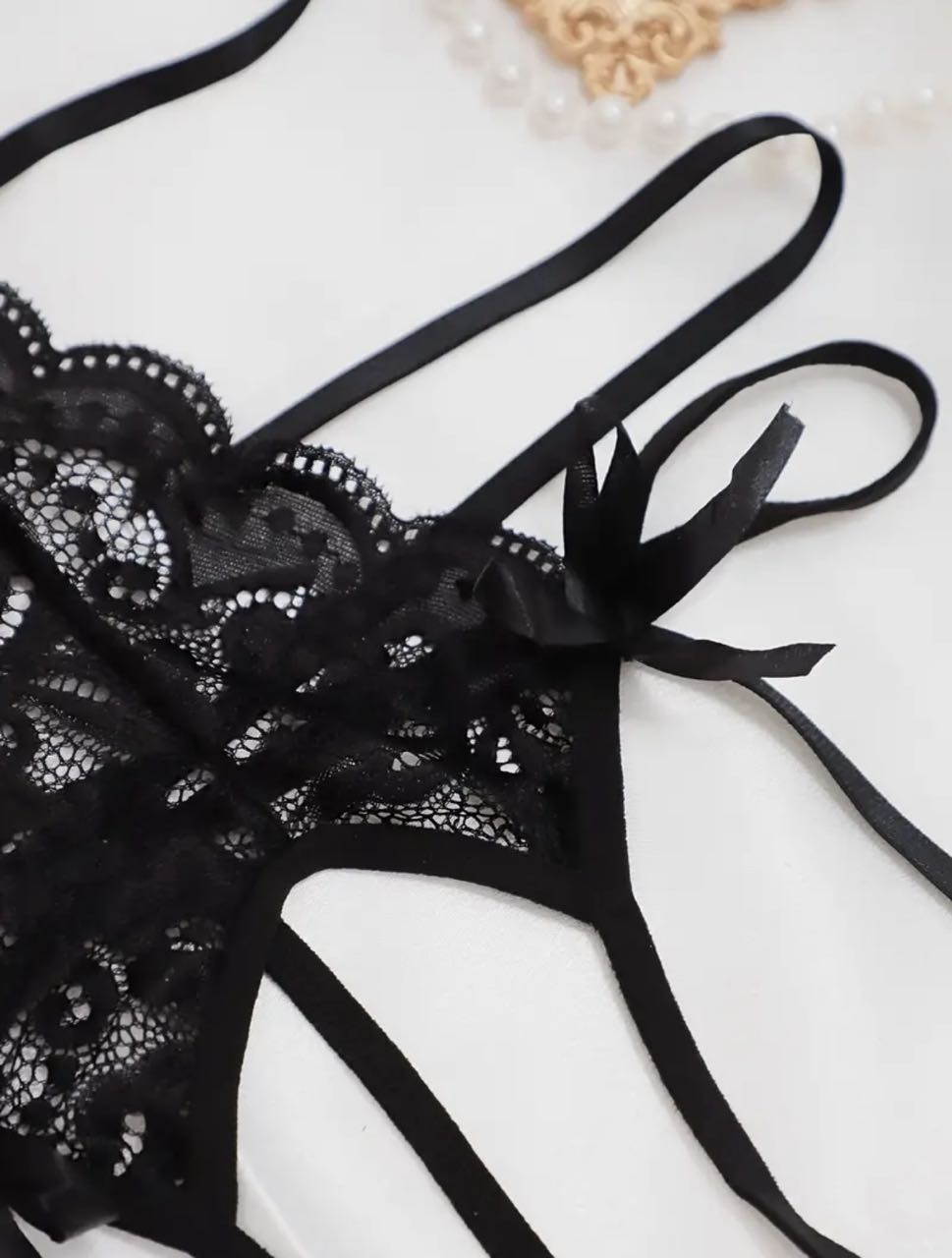 Black Lace Cut Out Strappy Bodysuit – Open Crotch Sexy Lingerie