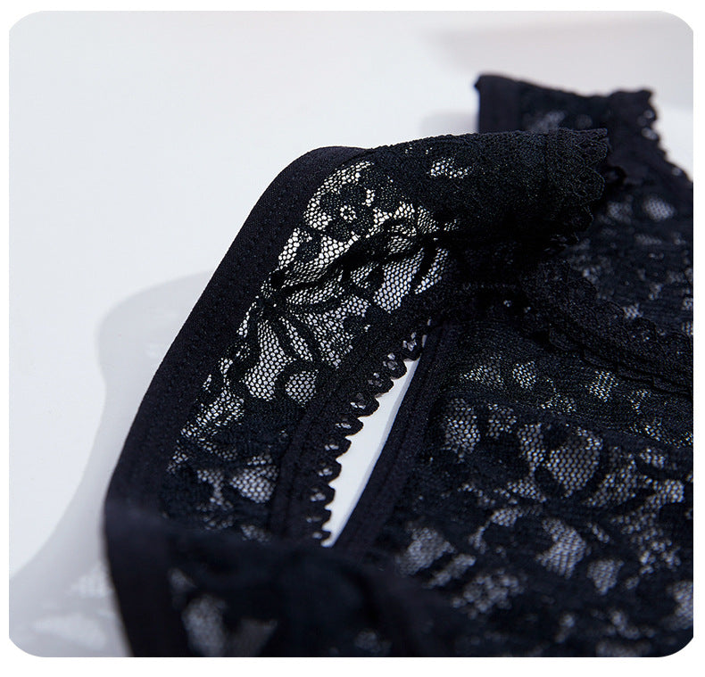 Sheer Floral Lace Thong with Wide Lace Waistband