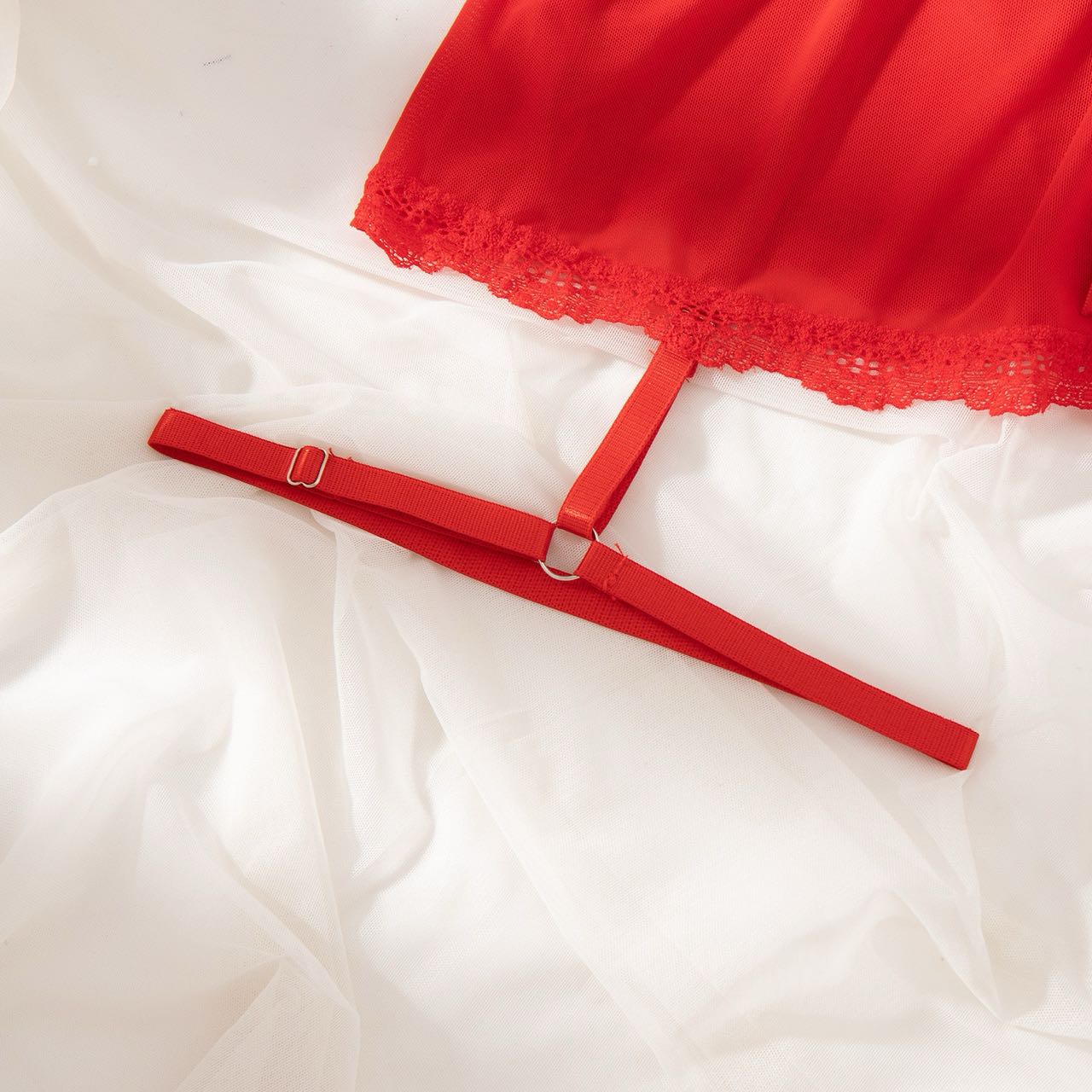 Red Lace Nightdress Lingerie Set – Babydoll with Thong & Leg Bands