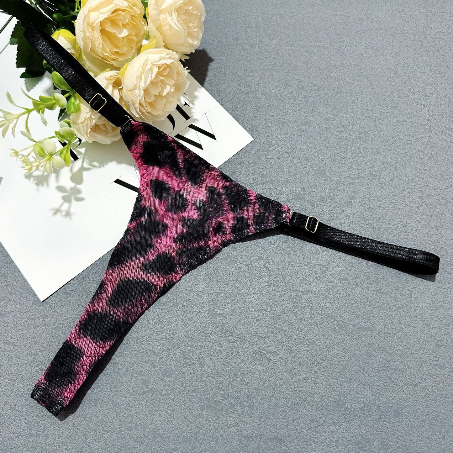 Halloween Leopard Lingerie 5-Piece Set — Bra, Thong, Garter Belt, Over-knee Stockings & Choker