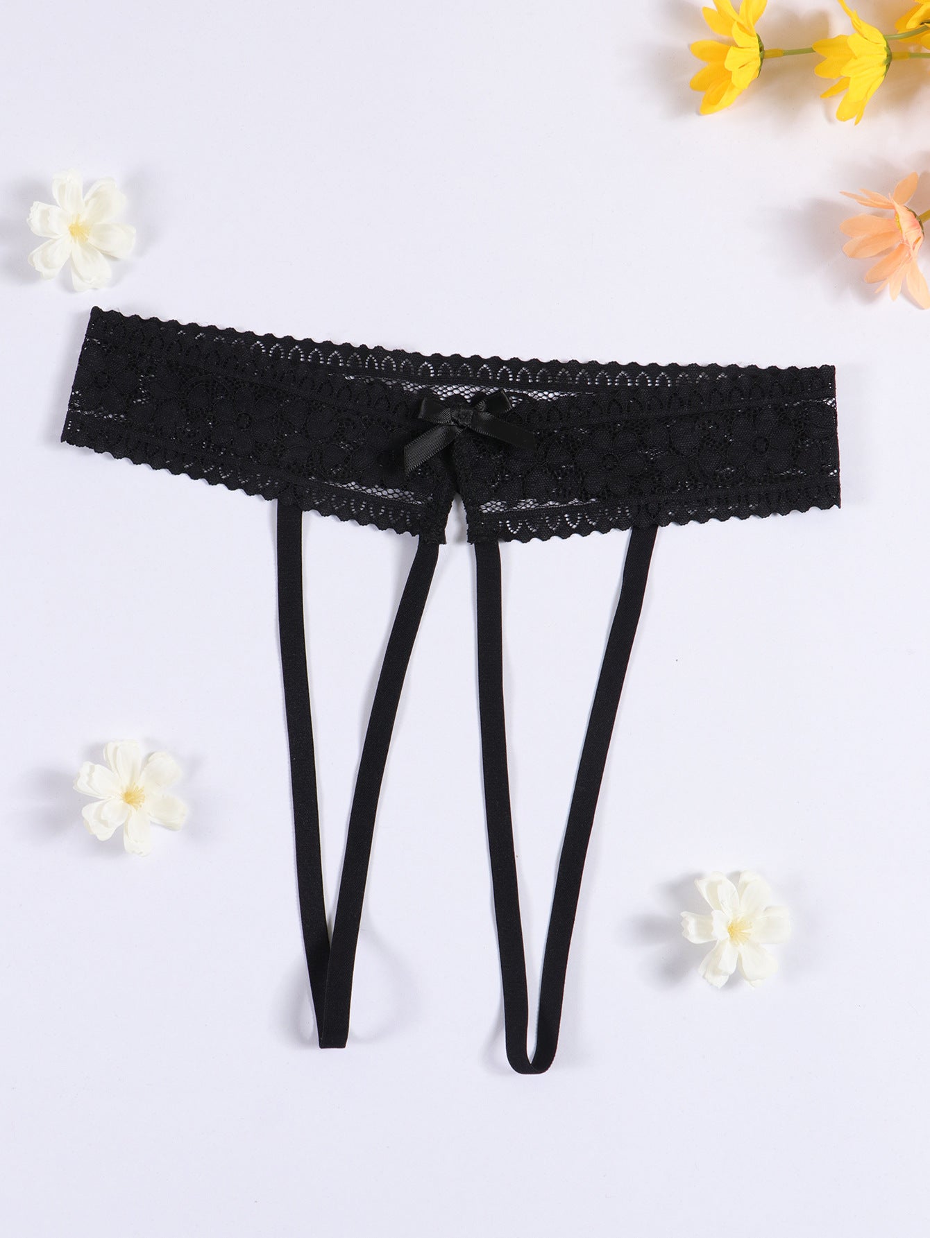 Lace Open-Crotch Panties with Back Bow & Double Leg Straps