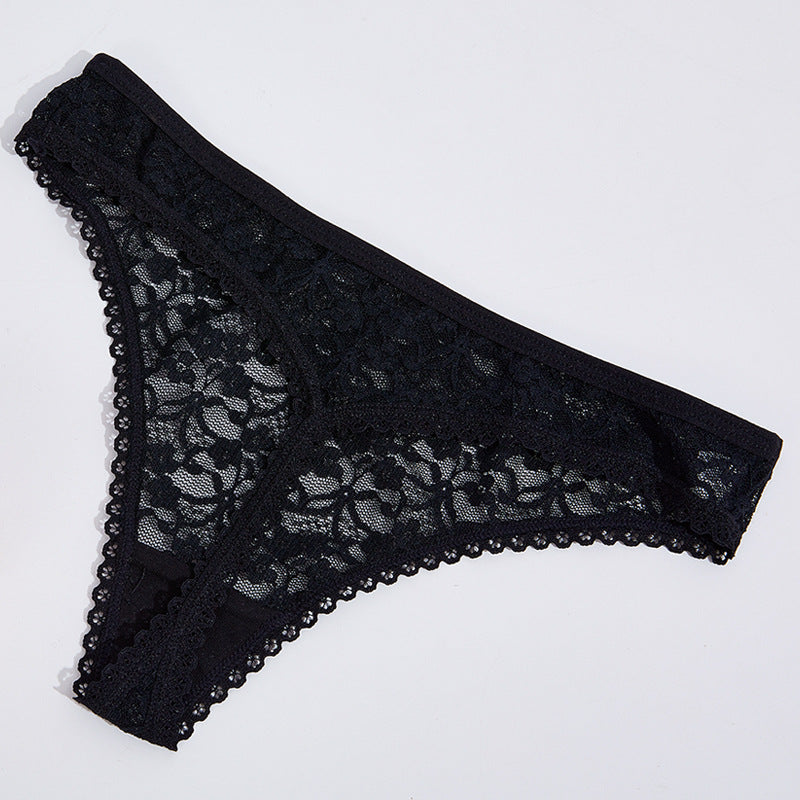 Sheer Floral Lace Thong with Wide Lace Waistband