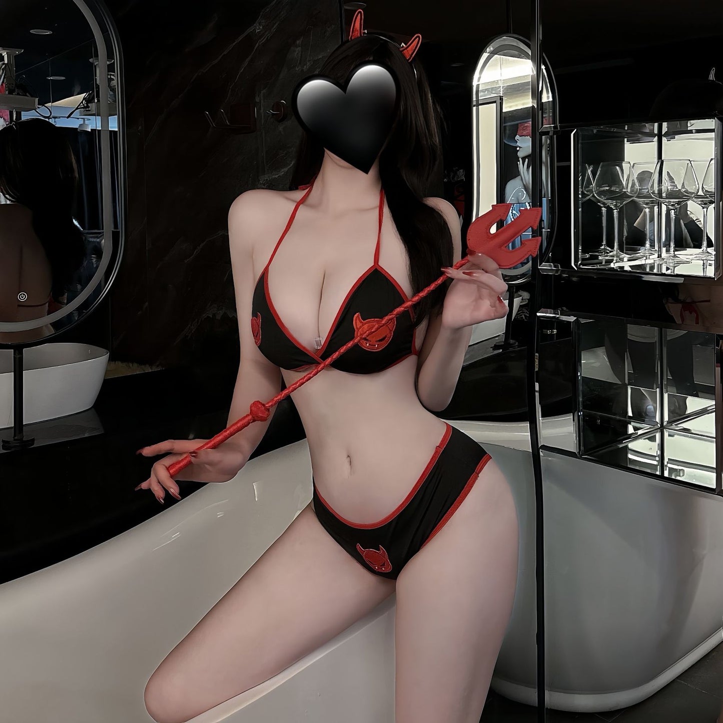 Women’s Halloween Devil Bra & Panty Set with Horns