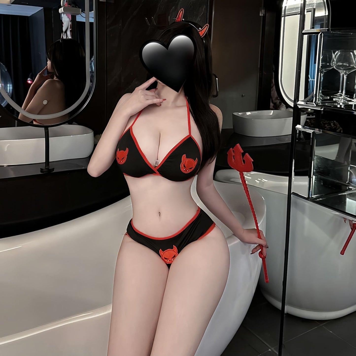 Women’s Halloween Devil Bra & Panty Set with Horns