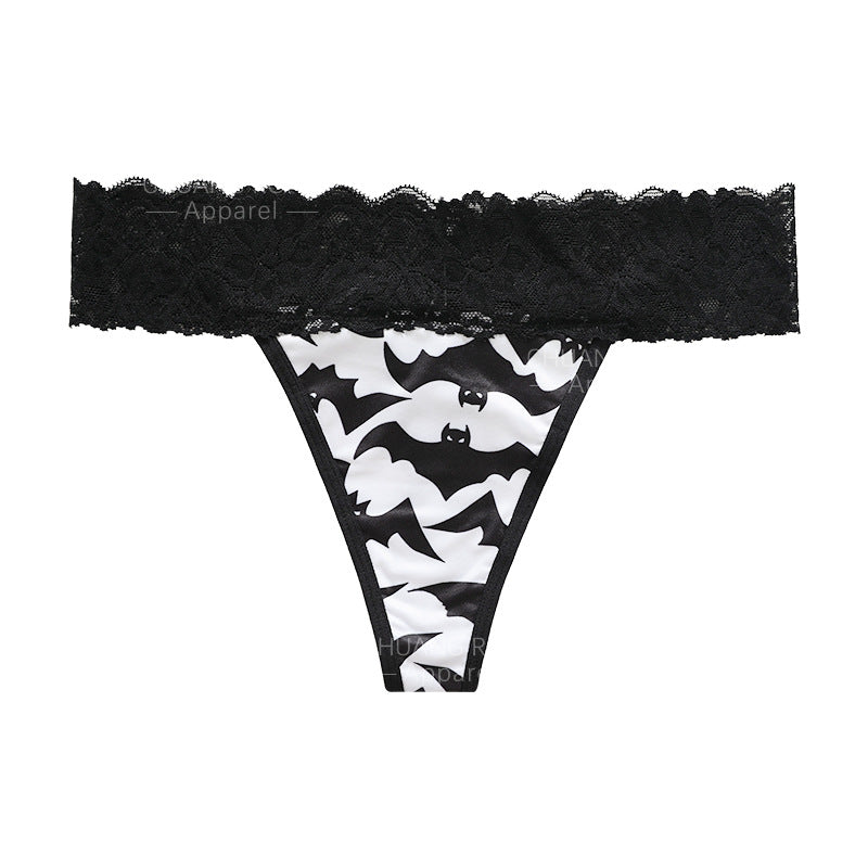 Women’s Halloween Lace Waist Panties – Pumpkin / Skull / Bat / Spider Web Print